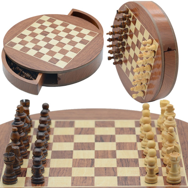 Round Solid Wood Magnetic Ches - Magnetic Travel Chess review and price